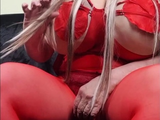 Nice red pantyhose teasing