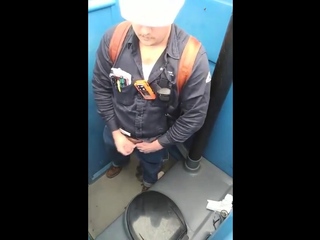 Worker Bear Jerks Off & Cum in Porty Potty at Work