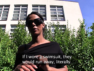 She's walking around and gets interviewed to see if she'll fuck for cash